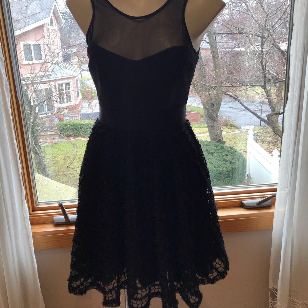 Designer Little black dress by Milly knee length with lace overlay